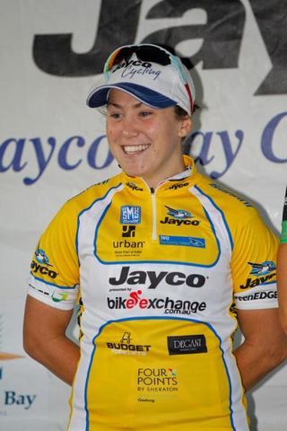 Chloe Hosking in the leaders jersey.