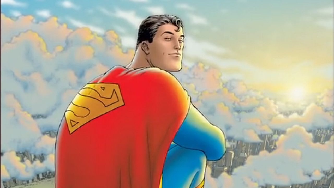 Superman sitzt auf einer Wolke