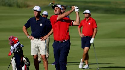 Scottie Scheffler of Team United States plays a shot on the tenth hole during a practice round prior to the 2023 Ryder Cup at Marco Simone Golf Club
