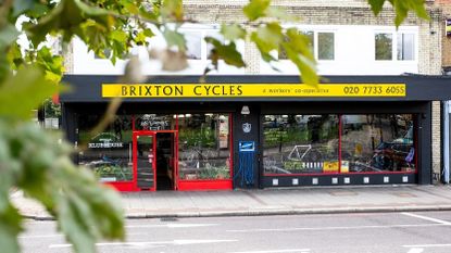 Shop frontage of Brixton Cycles in London