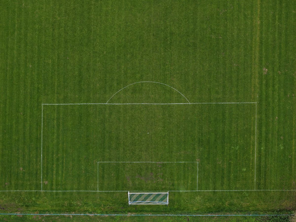 Bird's eye view of a soccer pitch taken with the DJI Air 3S.