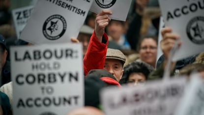 Anti-semitism protesters outside Labour HQ in April