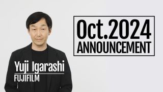 Fujifilm exec Yuji Igarashi, standing against a white background, with the text "Oct 2024 Announcement"