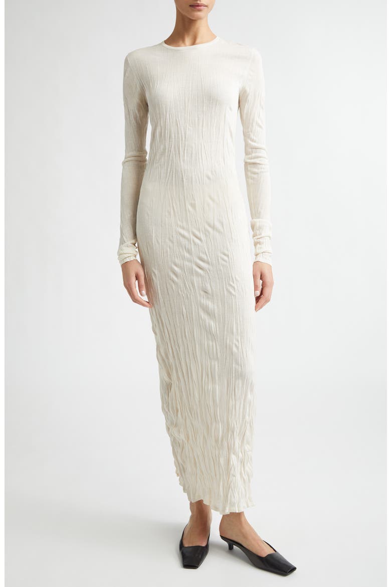 Crinkled Long Sleeve Column Sweater Dress