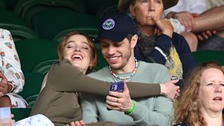 london, england july 03 phoebe dynevor and pete davidson hosted by lanson attend day 6 of the wimbledon tennis championships at the all england lawn tennis and croquet club on july 03, 2021 in london, england photo by karwai tangwireimage