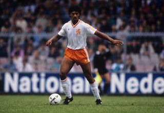 Frank Rijkaard in action for the Netherlands in a friendly match in May 1988.