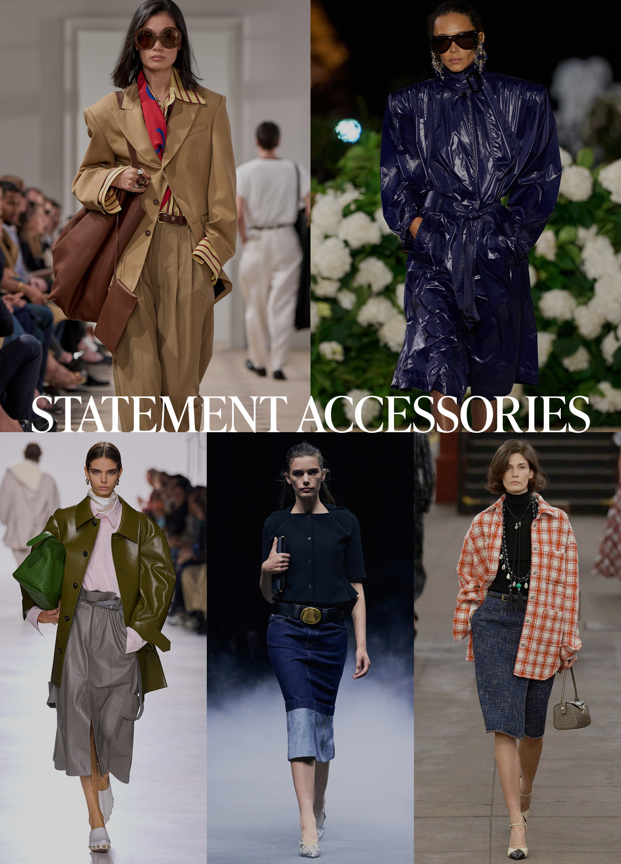 Collage of runway models showcasing spring 2026 fashion trends.