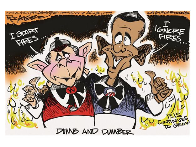 Political cartoon Dumb and Dumber Bush Obama