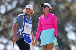 Gabby Lemieux and her caddie at an Epson Tour event in 2023