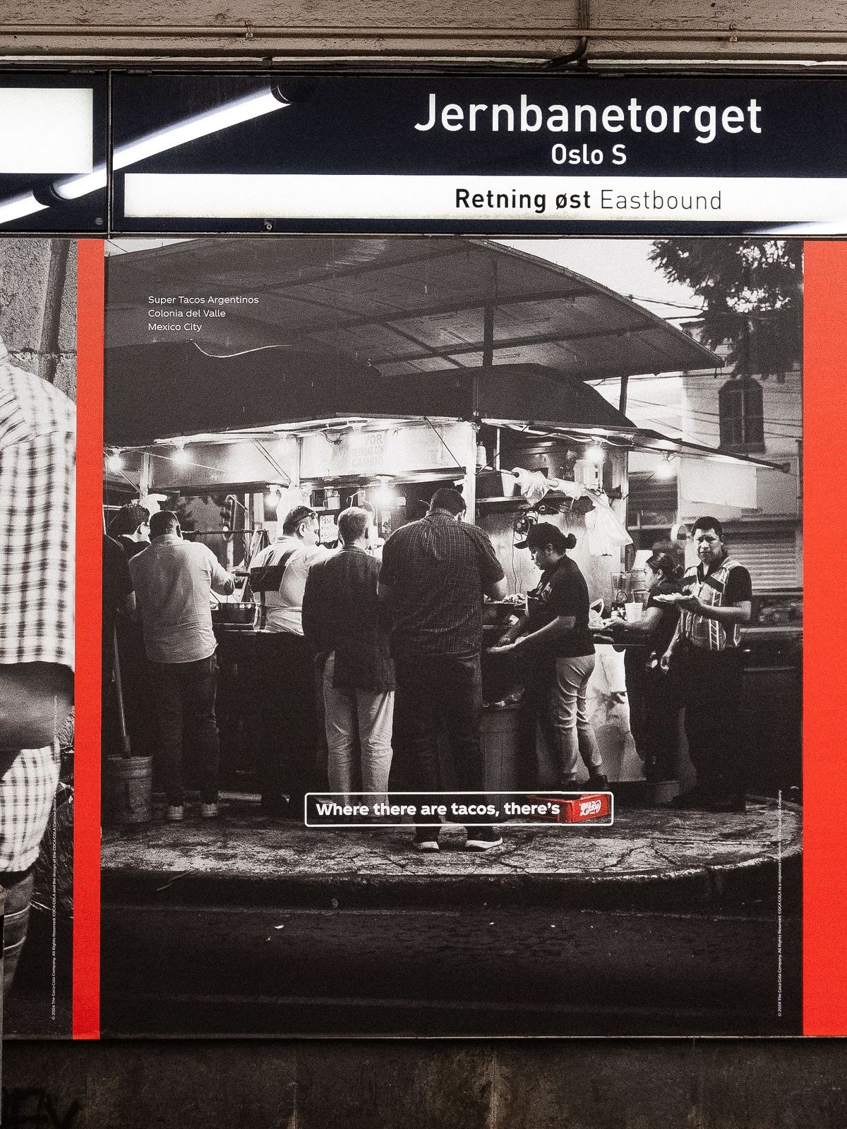 images of a street photography campaign of Mexican taco bars where it says, "where there's tacos, there's Coca-Cola" with Coca-Cola's branding subtly highlighted
