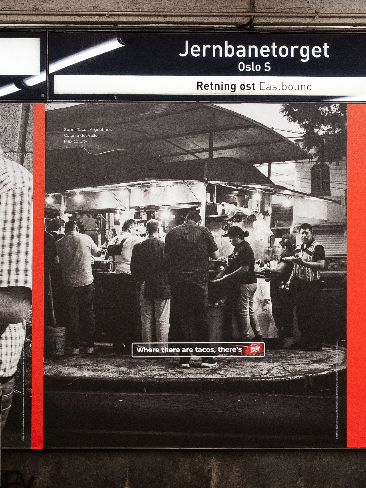 images of a street photography campaign of Mexican taco bars where it says, "where there's tacos, there's Coca-Cola" with Coca-Cola's branding subtly highlighted