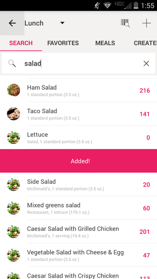 This screenshot shows the diary page in Yazio's app Calorie Counter