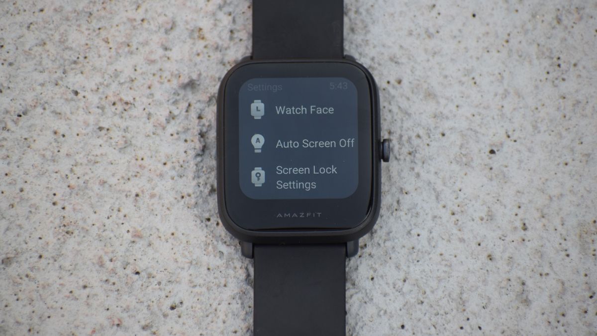 An Amazfit Bip U Pro with the screen on