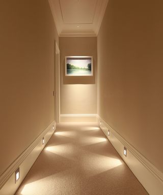 long neutral landing with floor lighting