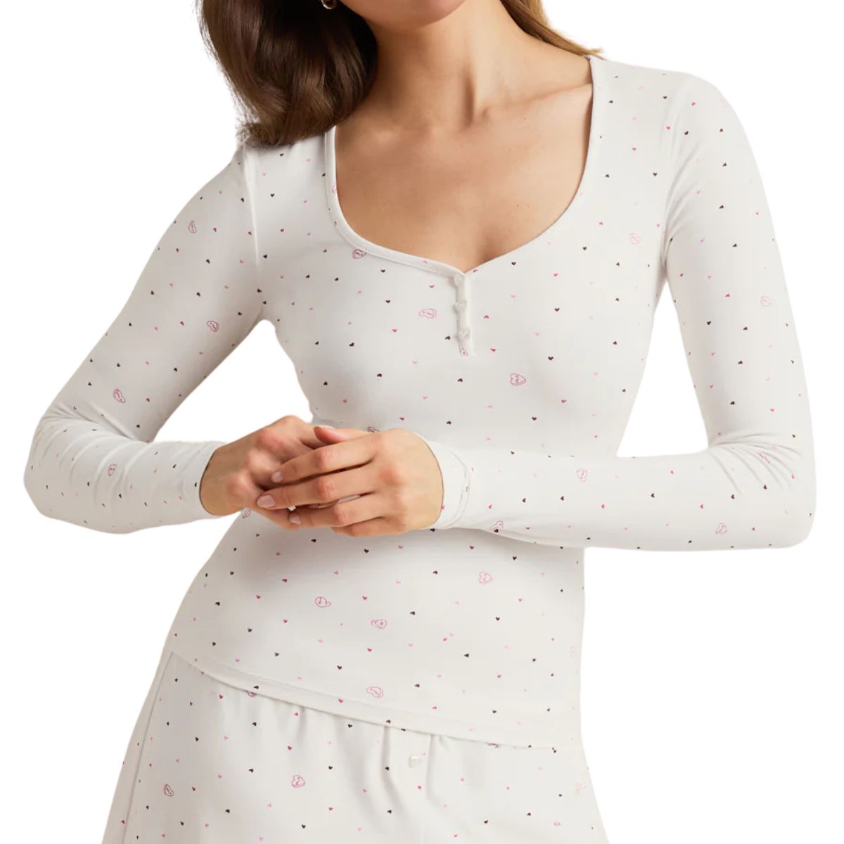 Sweetheart Long Sleeve Pyjama Top - Love Heart Print