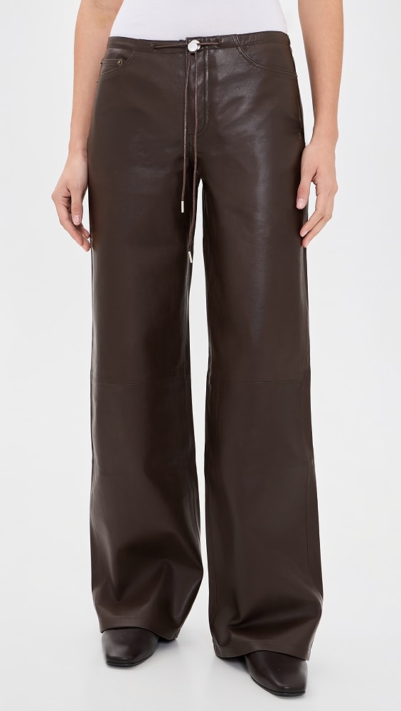 Cool Low Rise Leather Pants - Brown Leather