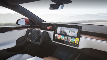 Tesla Model S with The Witcher 3 on display