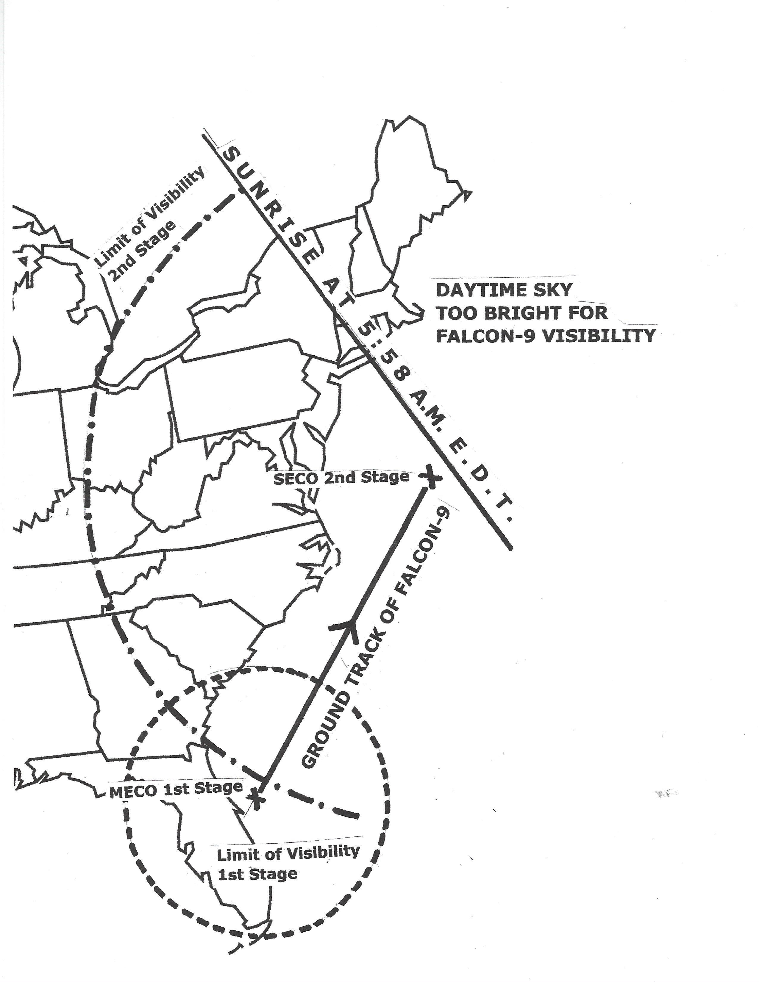 Top Stories Tamfitronics This sky map shows the U.S. East Coast visibility area for SpaceX's Falcon 9 rocket and Crew-2 astronaut launch on April 23, 2021.