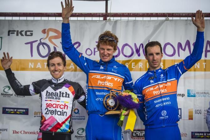 The podium on stage two: Brenden Canty (health.com.au/search2retain), Jack Haig and Joe Cooper (Avanti)