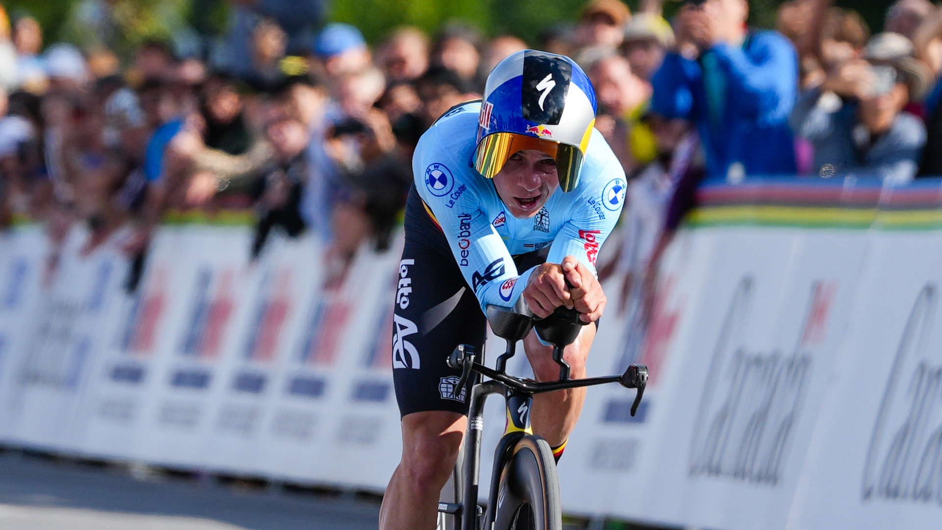 Belgian cyclist Remco Evenepoel competing in the men's elite ITT UCI Road World Championships 2026