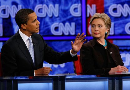 Hillary Clinton and President Obama debate in 2008.