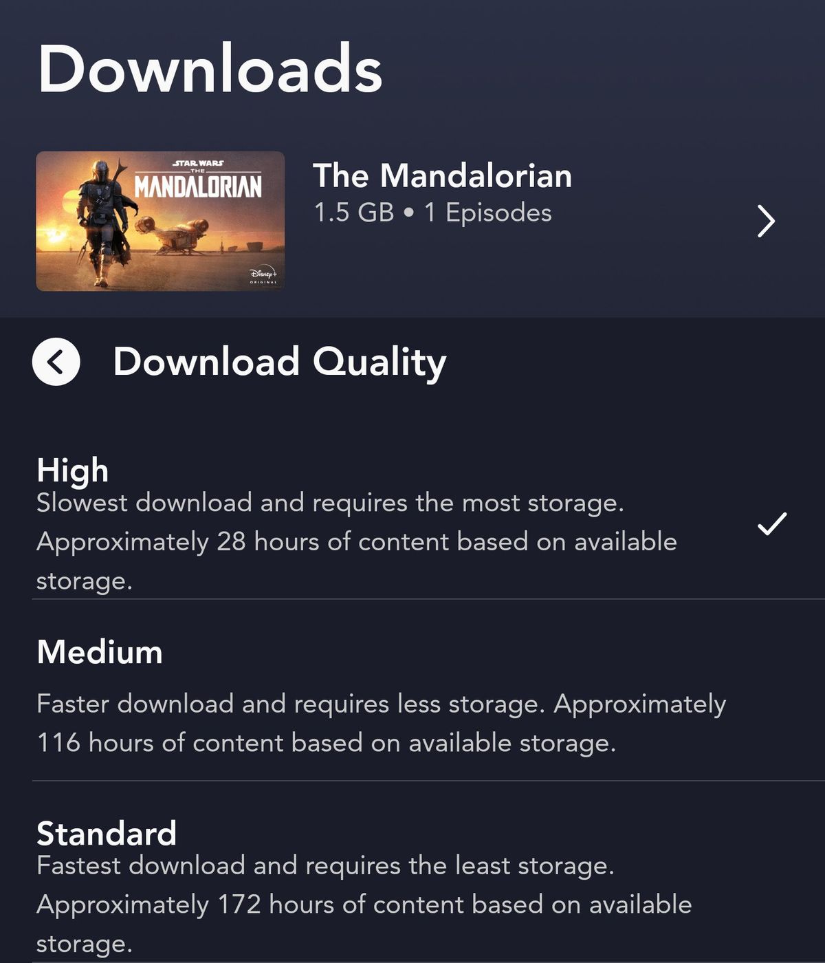 Disney+ high download example