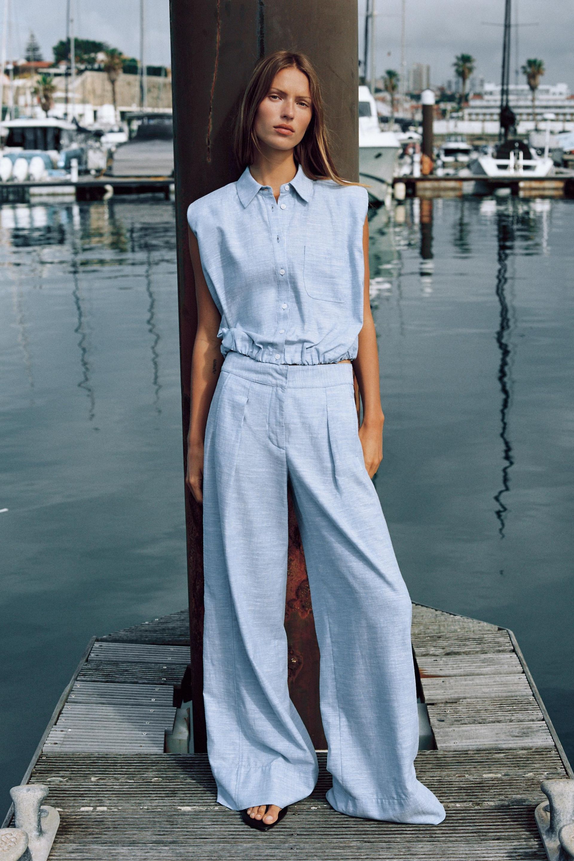 Linen Blend Wide-Leg Trousers