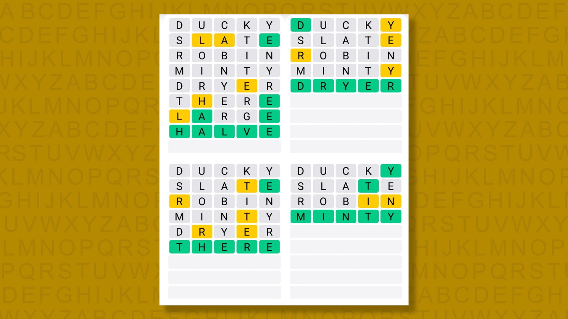 Quordle answers for game #1618 on a yellow background
