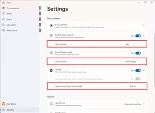 Focus sessions settings