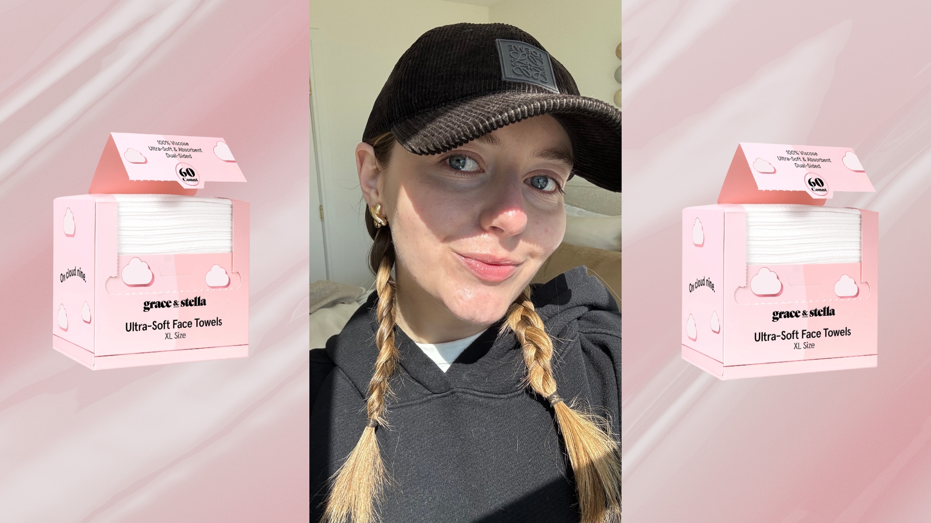 samantha holender on a pink background with grace and stella towels