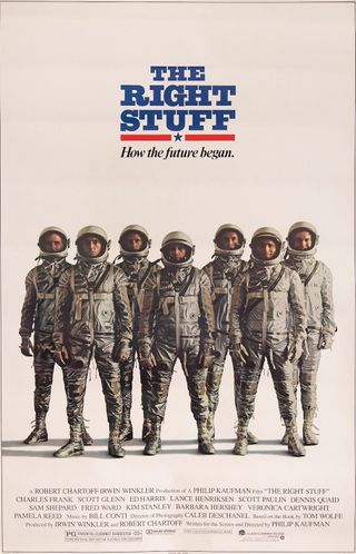 seven men in spacesuits under the words "The Right Stuff"