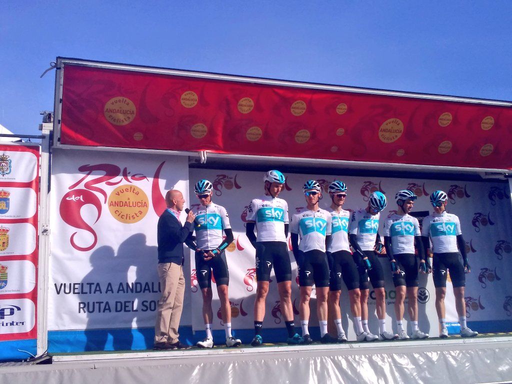 Chris Froome on the sign-on podium of the Ruta del Sol