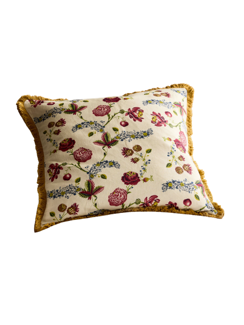 Floral Printed Pillow Cover with Cotton Fringe