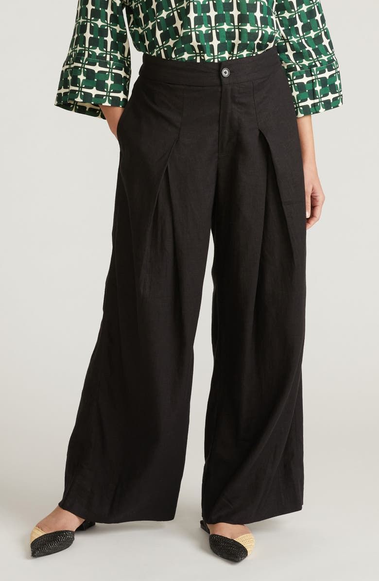 Marley Pleated Linen Blend Wide Leg Pants