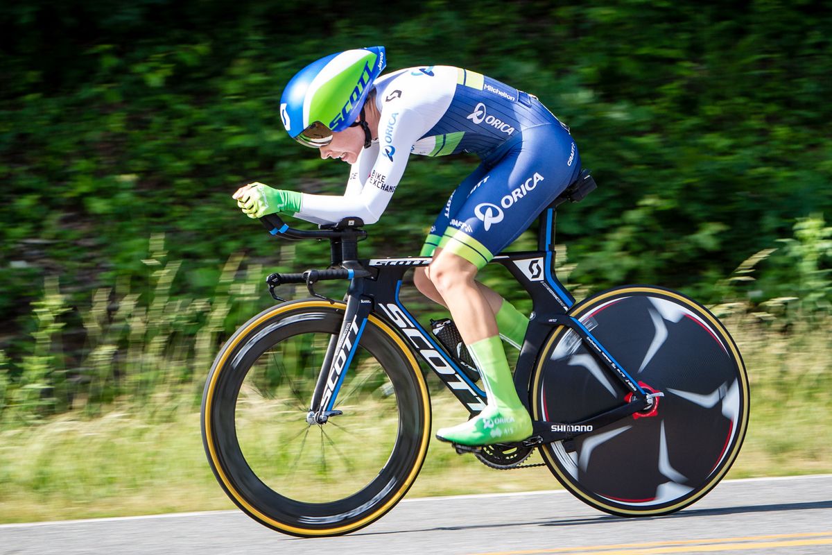 Tayler Wiles (Orica-AIS) gets her speed up after the start of the US time trial championship..