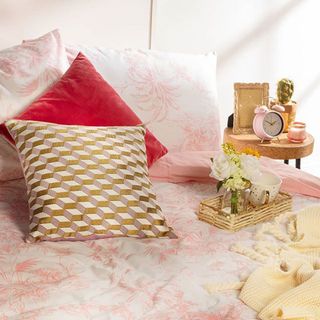 bedroom with primark blush bedding