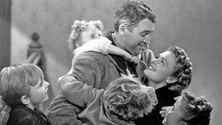 Jimmy Stewart and cast members in It's a Wonderful Life