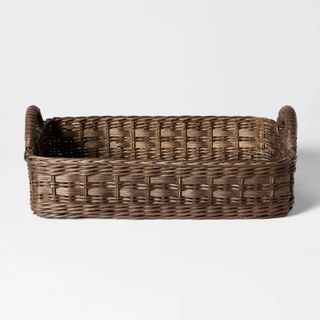 Rattan Decorative Tray with Leather Handles