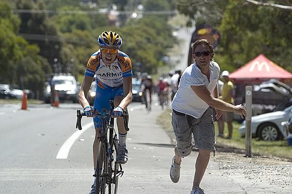Go you good thing: Garmin Transitions Team Director Matt White watches as Travis Meyer heads towards a gold medal.