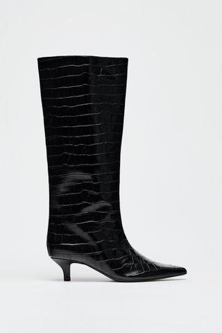 Crocodile Effect Kitten Heel Boots