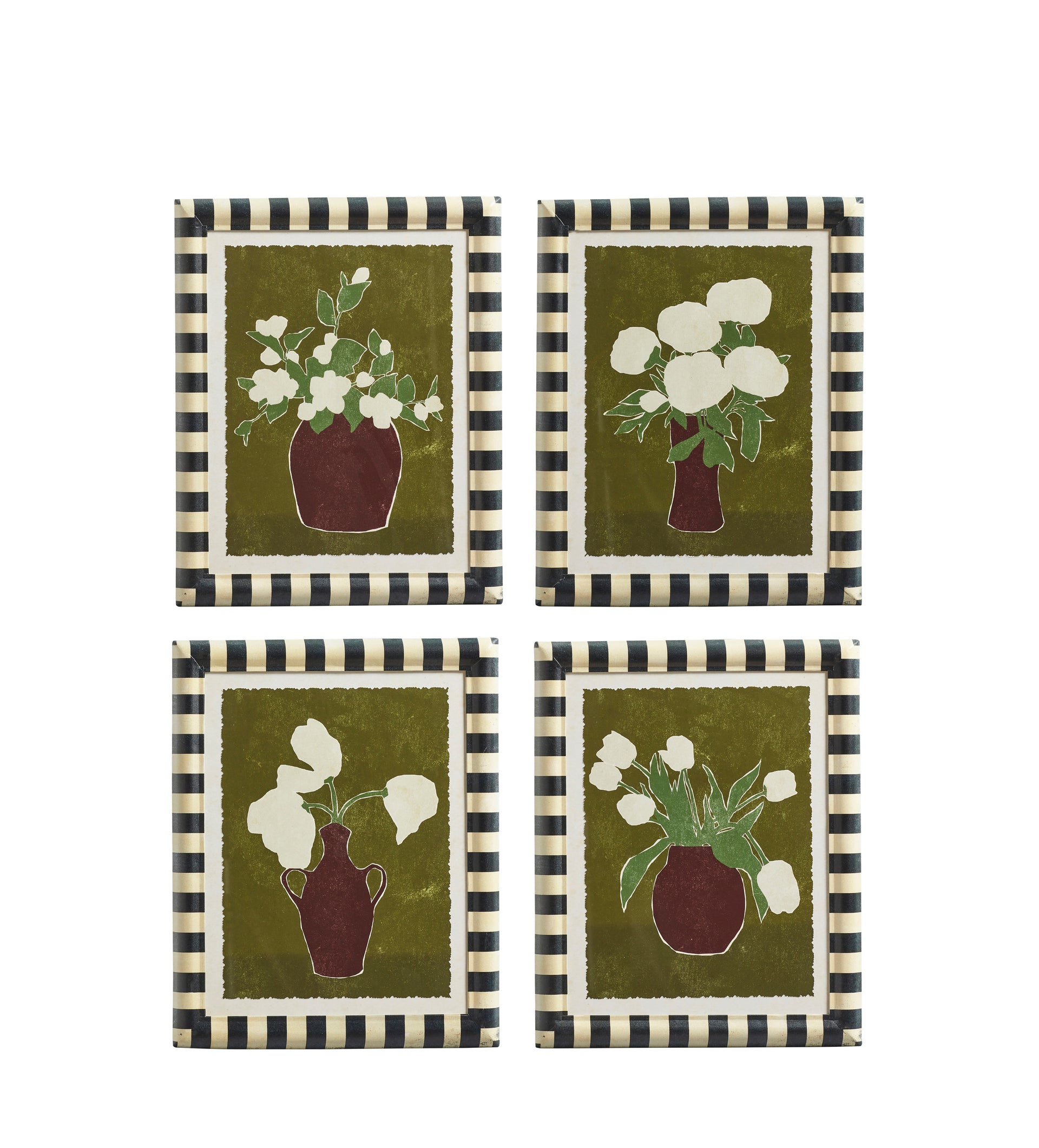 Striscia Framed Floral Prints - Set of Four - Green