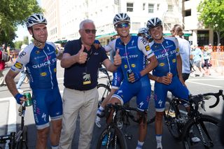 Quick-Step Floors boss Patrick Lefevere with his winning squad