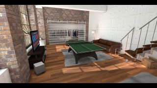 Virtual basement with a table tennis table at its centre