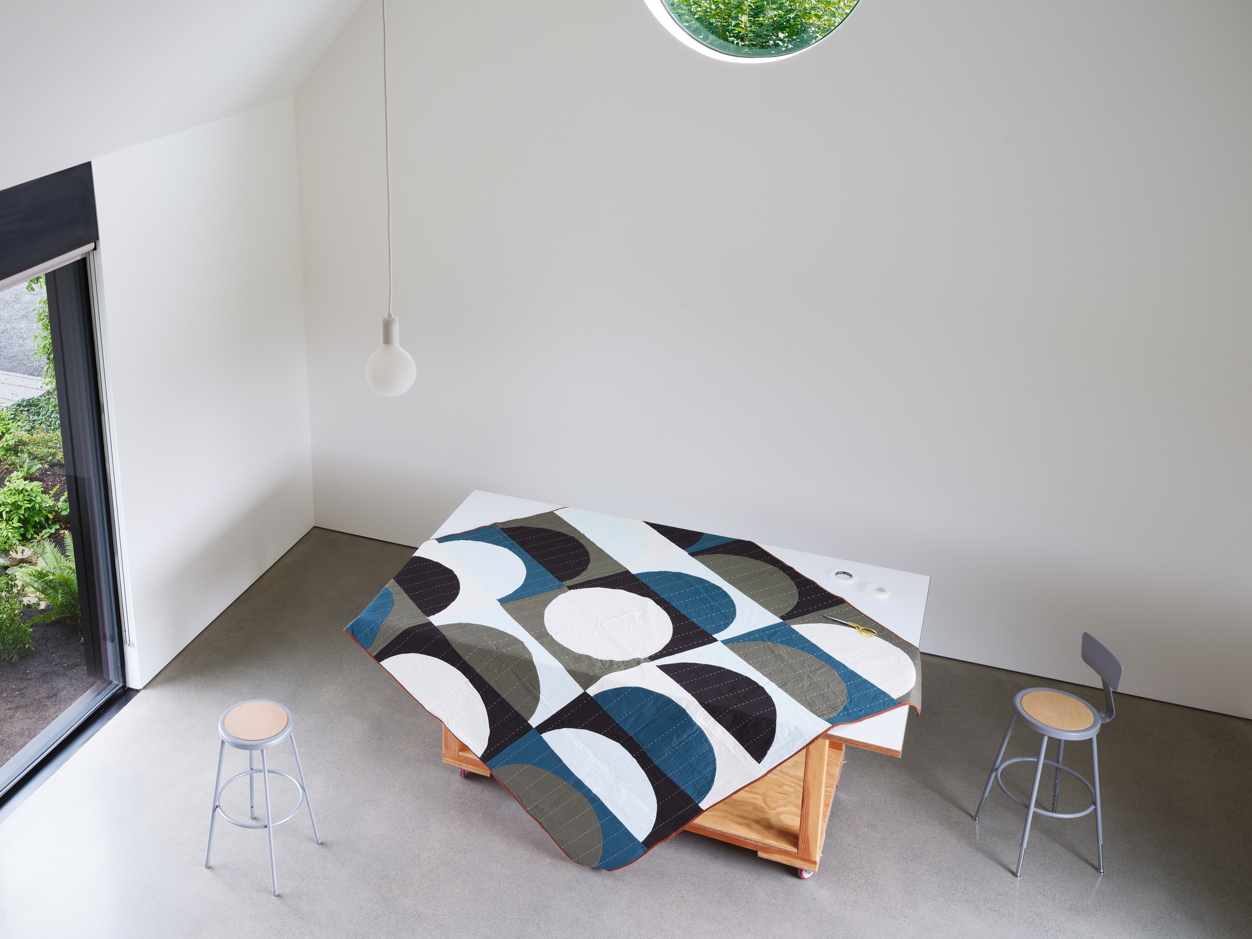 The studio space seen from the mezzanine