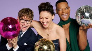 Josh Widdicombe, Emma Willis, and Johannes Radebe in promotional image for "Strictly Come Dancing 2026"