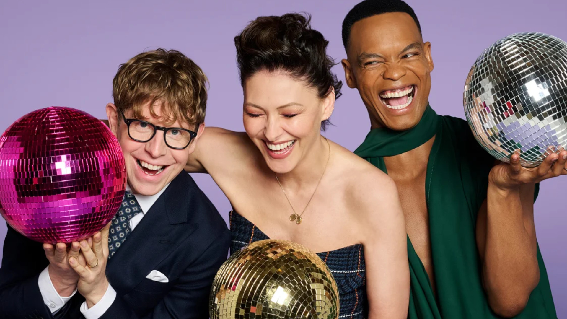 Josh Widdicombe, Emma Willis, and Johannes Radebe in promotional image for "Strictly Come Dancing 2026"