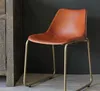 Brown Leather Dining Chair with Brass Effect Legs