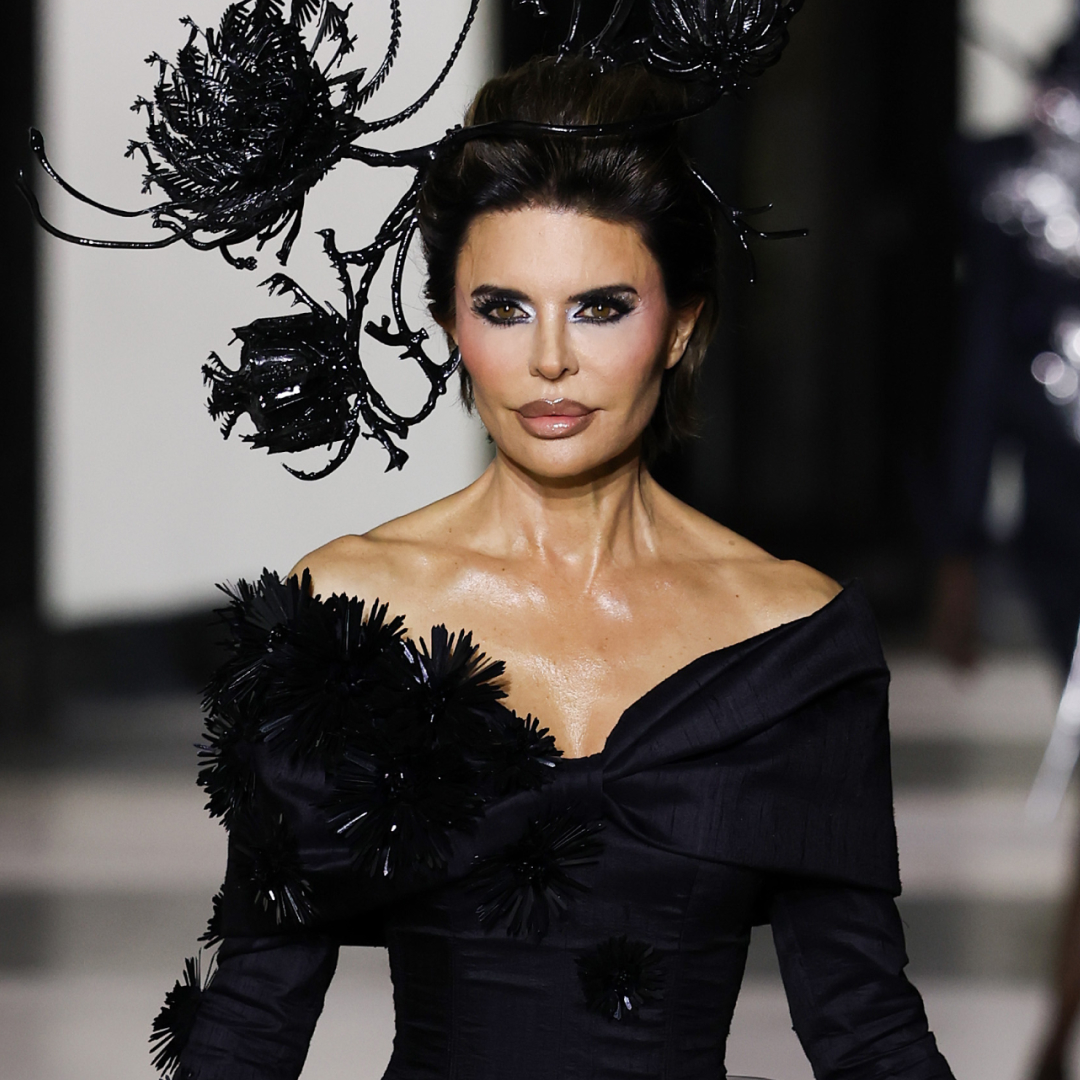Lisa Rinna made her Haute Couture Week runway debut in a dramatic black tulle gown in Germainer's show
