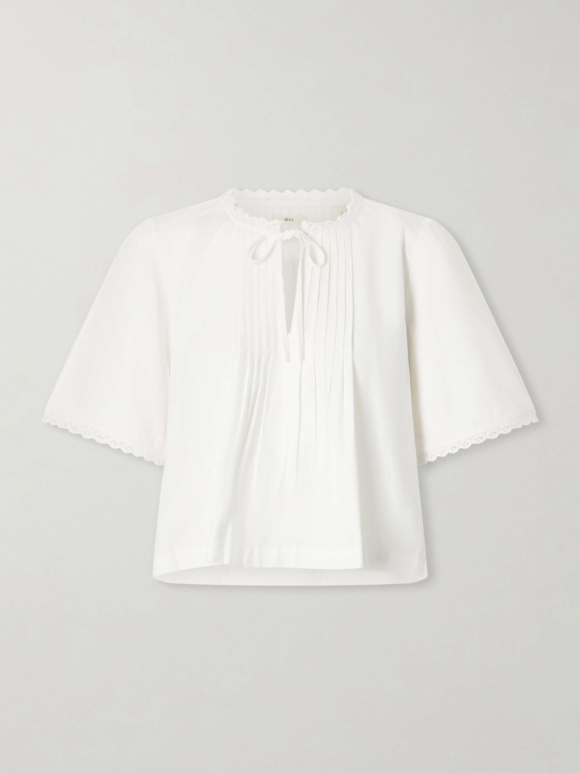 Freesia Pleated Lace-Trimmed Organic Cotton Shirt