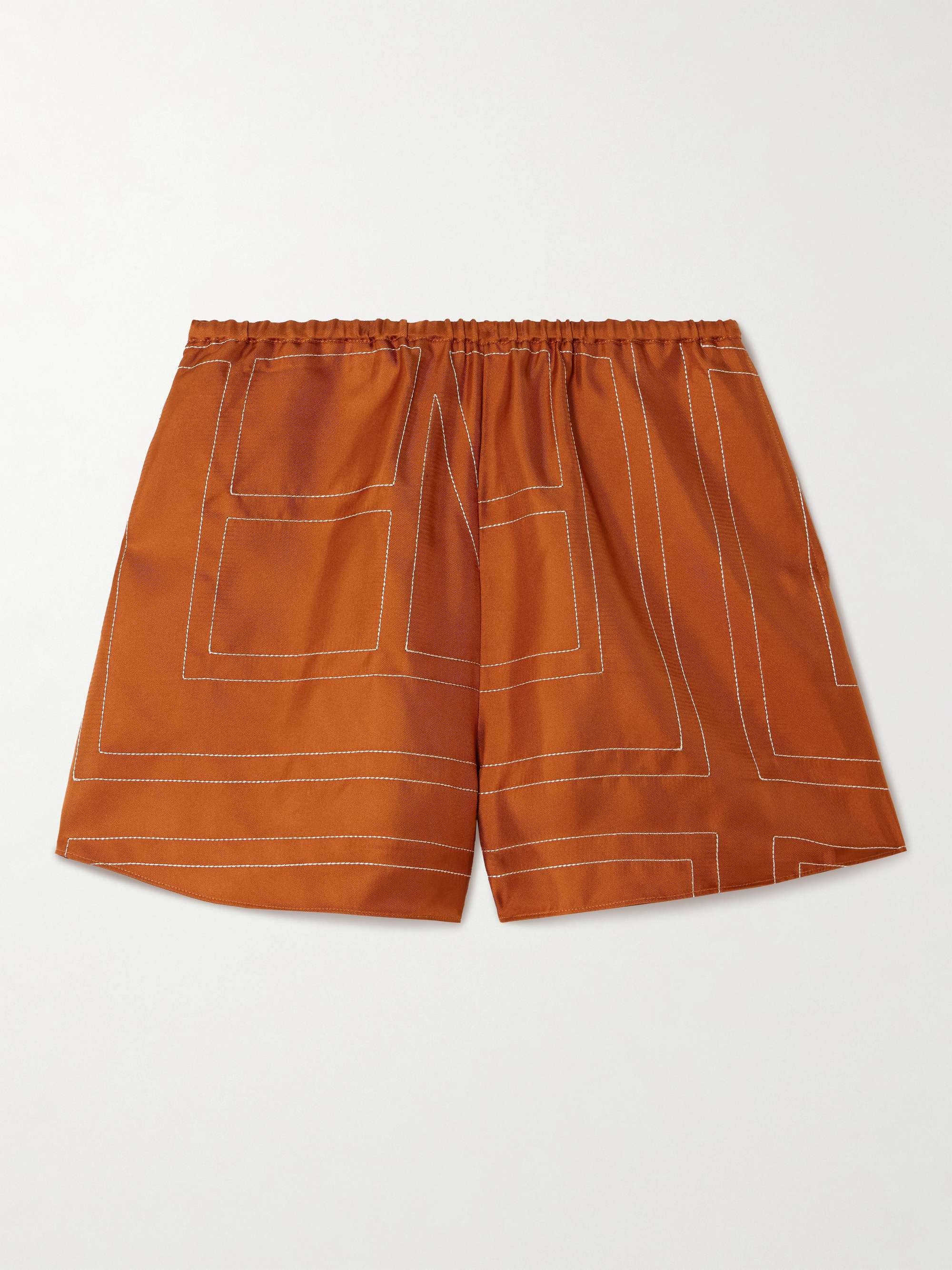 Embroidered Silk-Twill Shorts